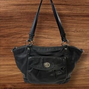 Vintage Coach Black Leather Gallery East West Tote Shoulder Bag Purse Handbag